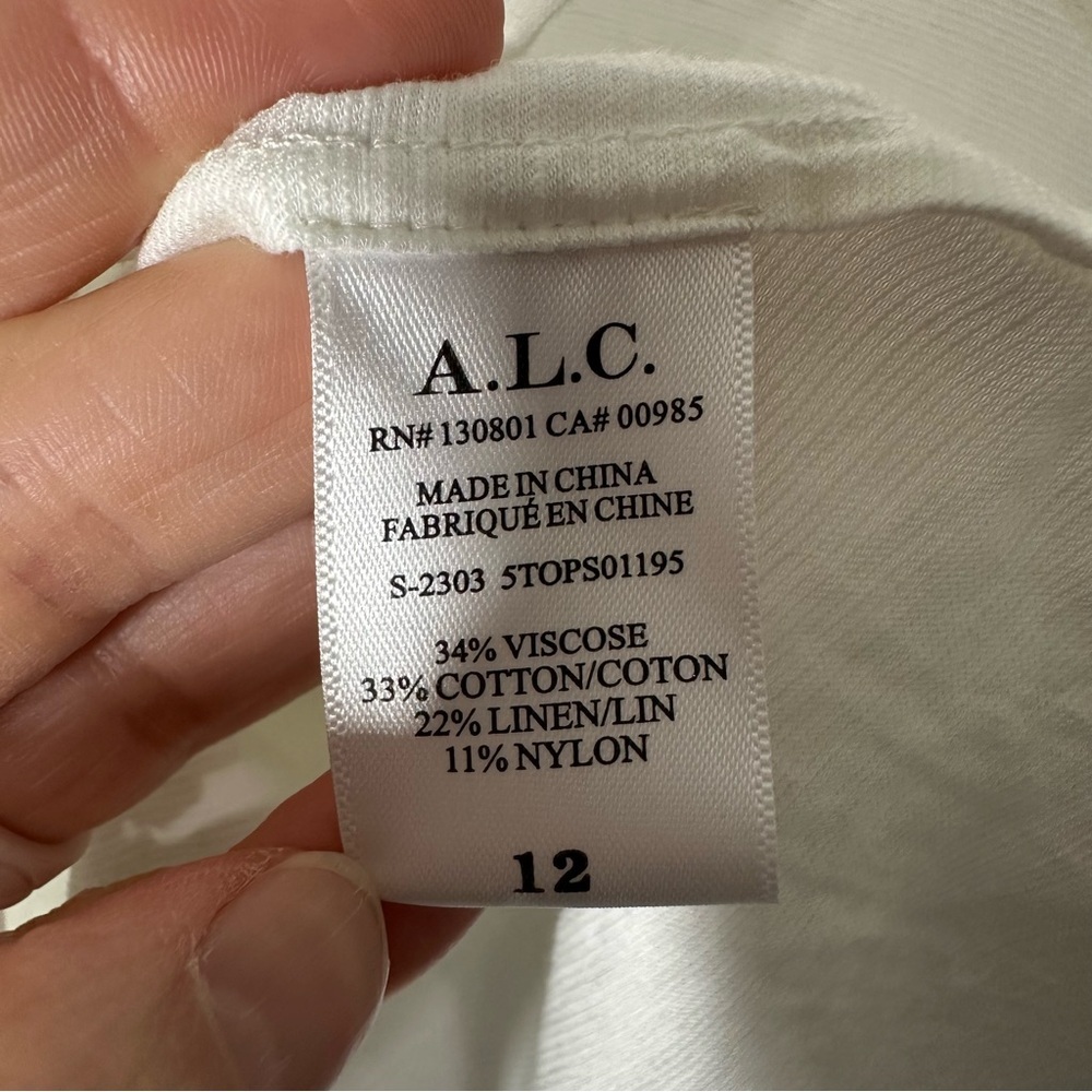 A.L.C. Carey Top Women's 12 White Cotton Linen Pleated Short Sleeve Blouse Shirt - Picture 4 of 7